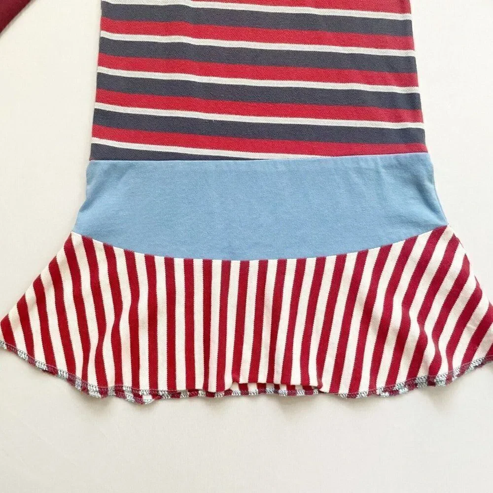 CourtneyCourtney Long Sleeve Girls Red Dress Sz 5/6 Twirl Skirt Upcycled Striped